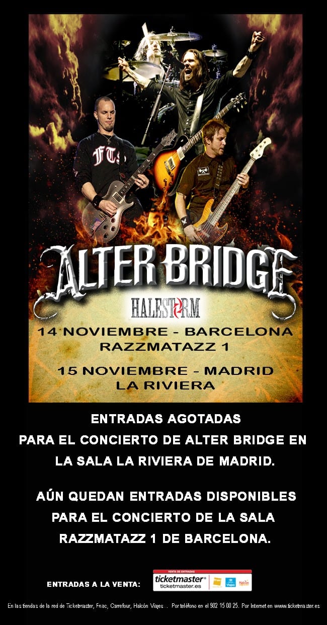 ALTER BRIDGE – Entradas agotadas para el concierto de Madrid del próximo viernes