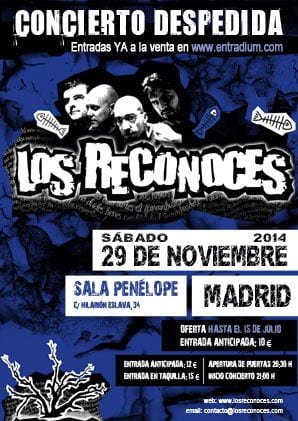 LOS RECONOCES anuncian concierto de despedida en Madrid