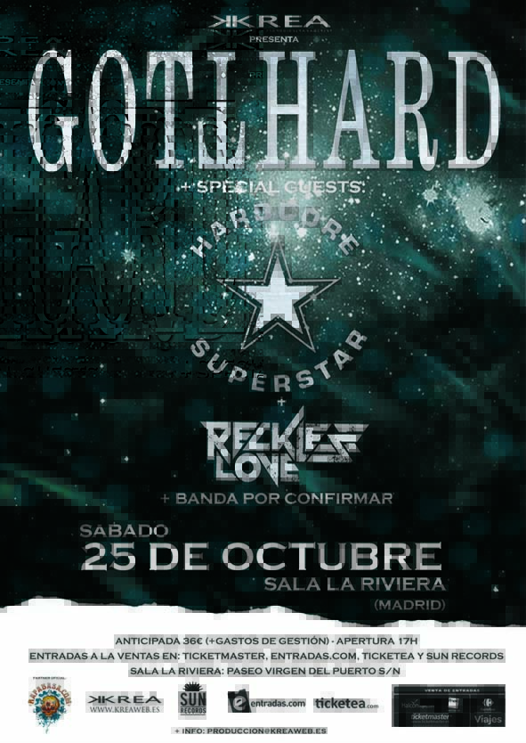 HARDCORE SUPERSTAR + GOTTHARD + RECKLESS LOVE en Madrid: comunicado y detalles