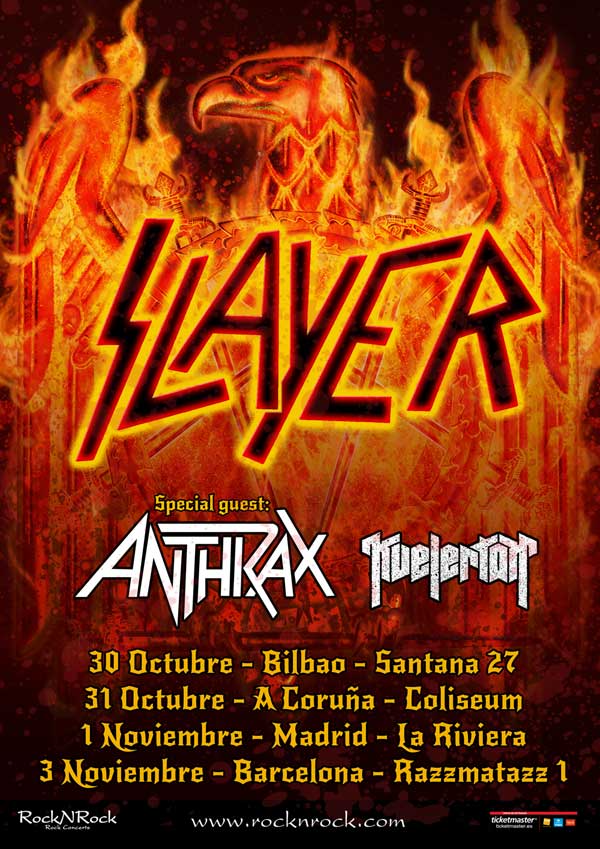 SLAYER + ANTHRAX + KVELERTAK en España en octubre y noviembre