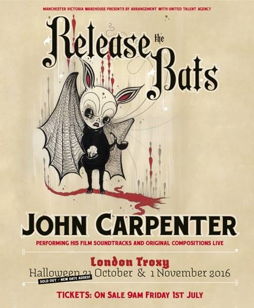 JOHN CARPENTER: RELEASE THE BATS – TROXY, LONDRES – 1/11/2016