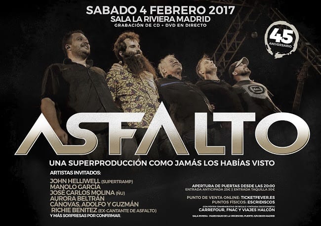 ASFALTO concierto 45º Aniversario en Madrid el próximo mes de febrero