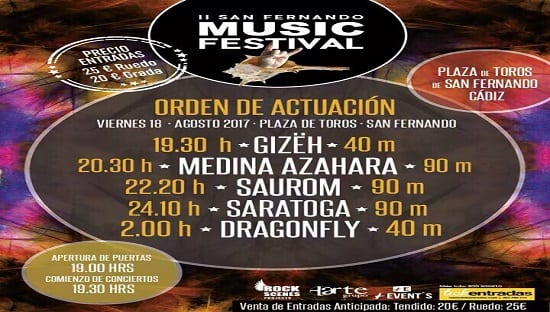 Horarios del II San Fernando Music Festival en Plaza de Toros de San Fernando (Cádiz), con el orden de actuación