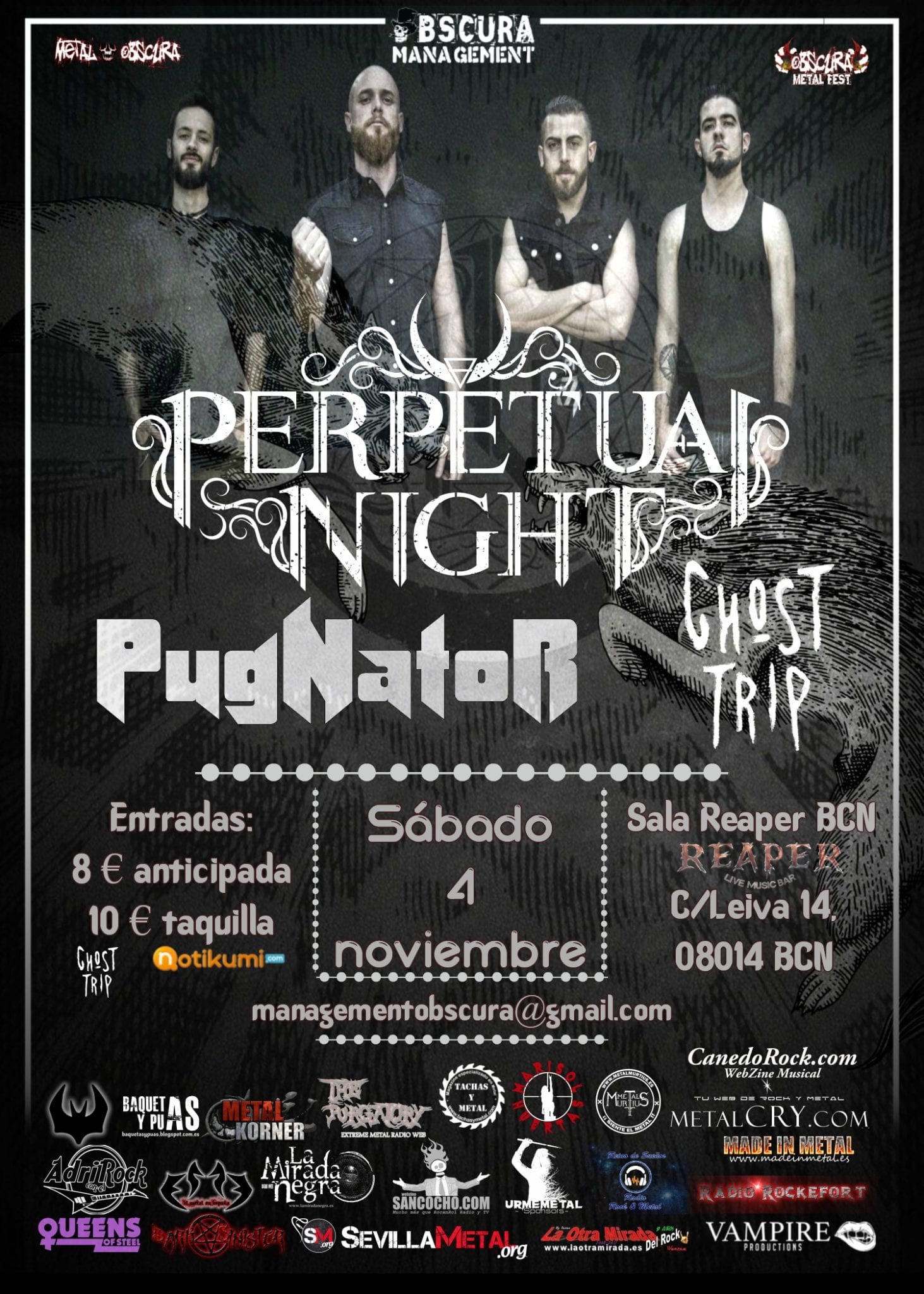 Comunicado oficial de la cancelación del concierto de Perpetual Night + PugNatoR y Ghost Trip de Barcelona
