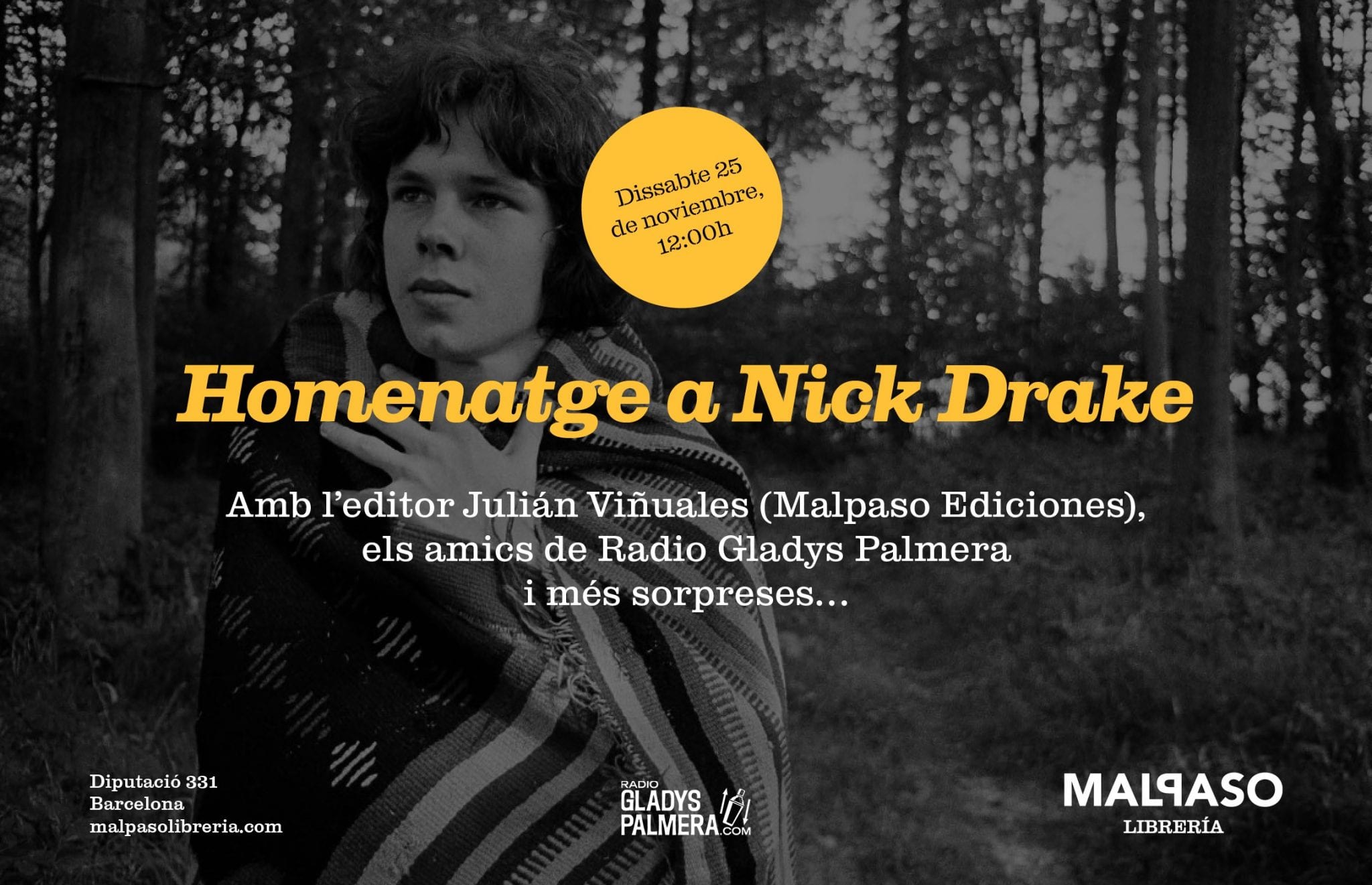Homenaje a NICK DRAKE en Barcelona el próximo sábado en Malpaso Librería