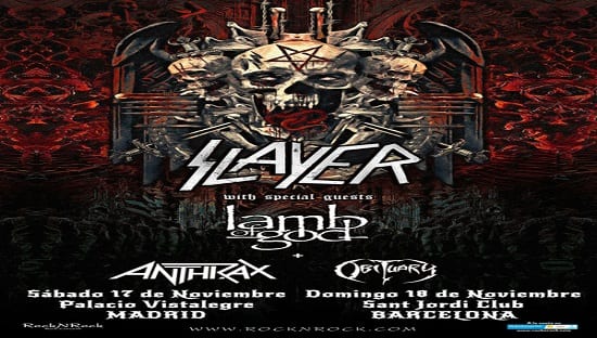 SLAYER se despiden en Madrid y Barcelona con THE FINAL WORLD TOUR acompañados de LAMB OF GOD, ANTHRAX y OBITUARY