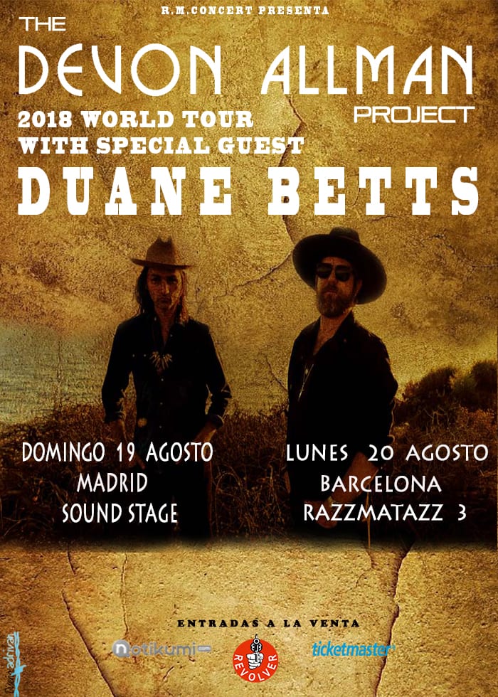 The Devon Allman Project with Duane Betts en Madrid y Barcelona en agosto
