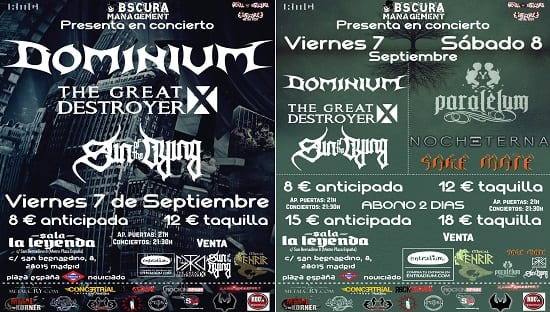 Concierto de Dominium en Madrid el 7 de septiembre