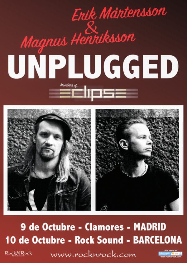 Erik Martensson y Magnus Henriksson de ECLIPSE, ofrecerán en octubre dos conciertos en formato acústico