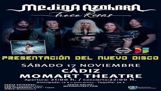 Medina Azahara presentarán su nuevo disco en Momart Theatre de Cádiz el sábado 17 de noviembre