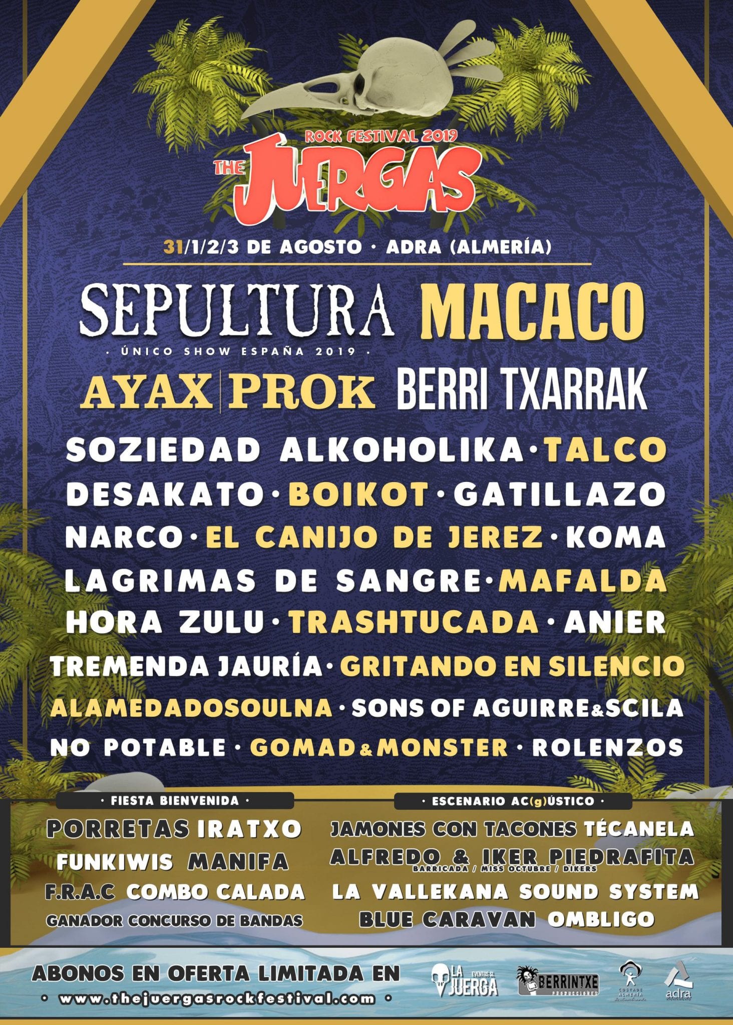 SEPULTURA Y MACACO encabezan el cartel del JUERGA’S ROCK FESTIVAL 2019