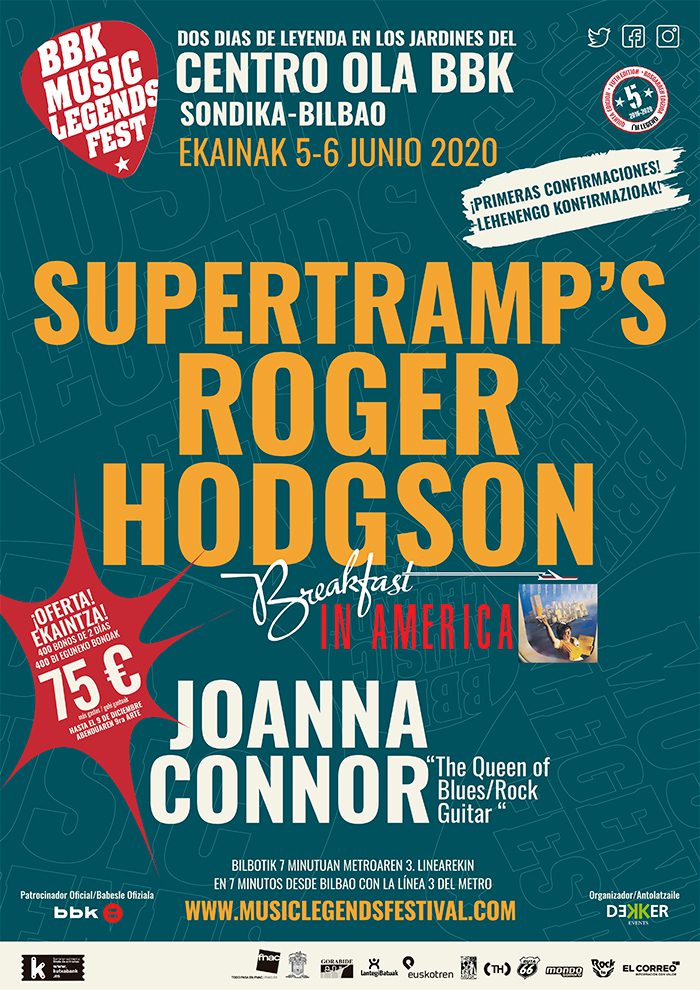 Roger Hodgson y Joanna Connor primeras confirmaciones del BBK MUSIC LEGENDS FESTIVAL 2020
