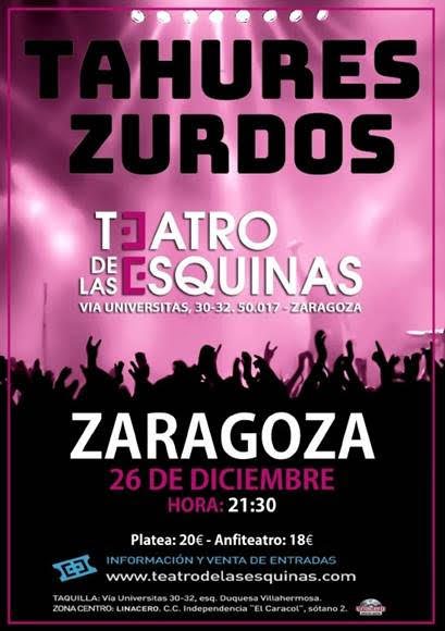 TAHURES ZURDOS se vuelven a reunir, en un concierto exclusivo estas navidades en ZARAGOZA