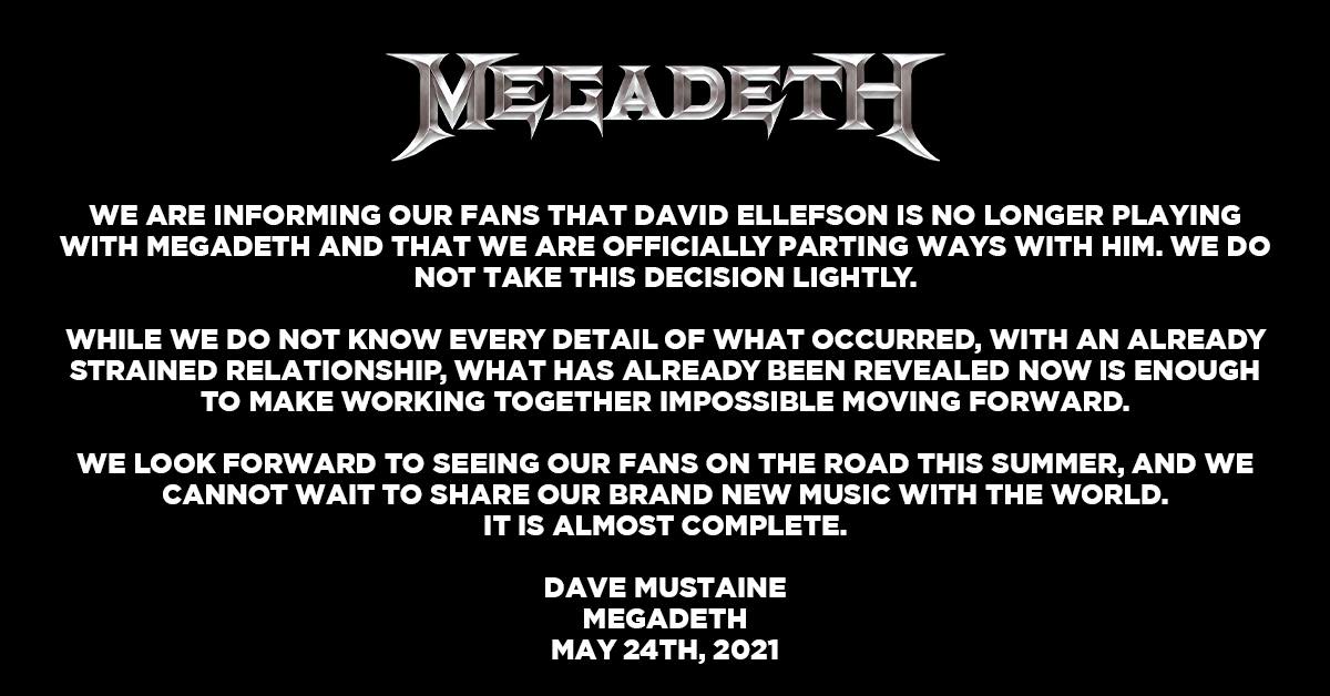 Megadeth hace oficial la salida de David Ellefson a raíz de su presunto escándalo sexual