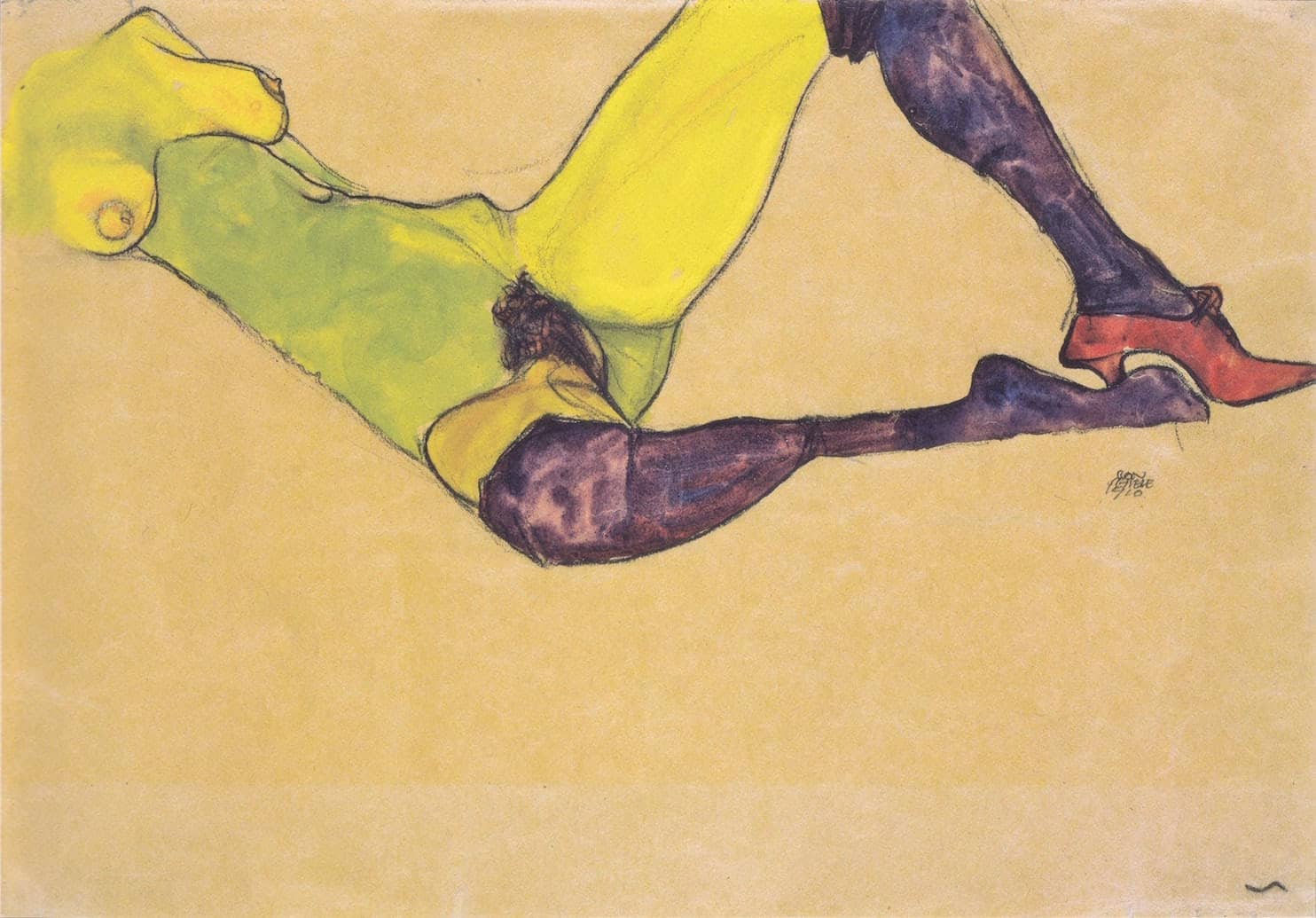 Egon Schiele – Torso desnudo reclinado (1910)