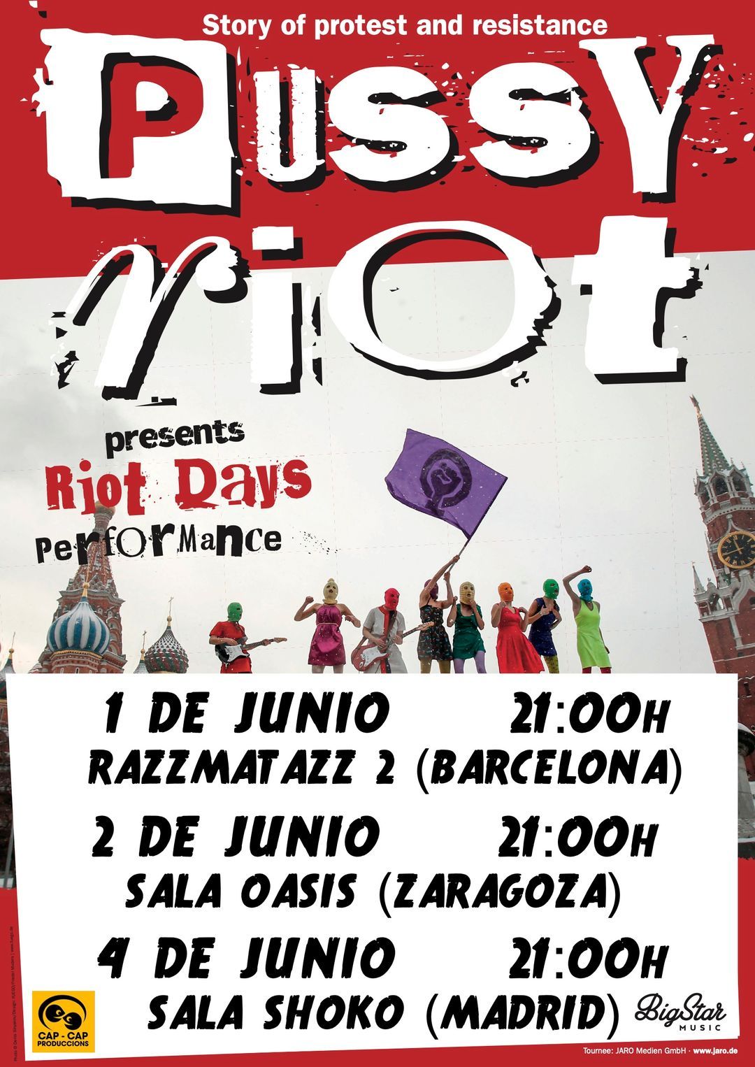 Pussy Riot actuará en la sala Oasis de Zaragoza el Jueves 2 de Junio